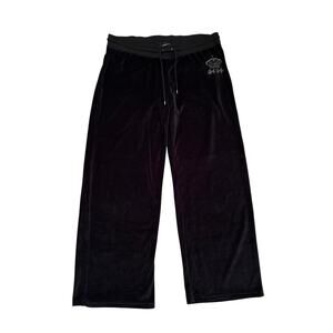 BCBGMaxazria Vintage Velour Track Pants Rhinestone Crown Logo Black Sz 2X Y2K